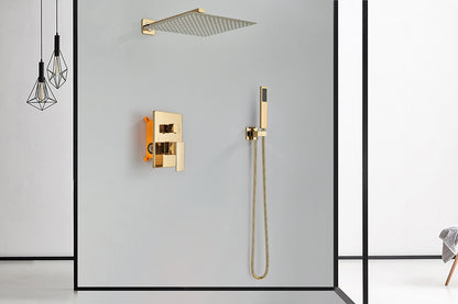 Golden Shower Faucets Set 2-Ways Rainfall Shower System Wall Mounted Shower Head Bathroom Bathroom Tap Shower Mixers Concealed