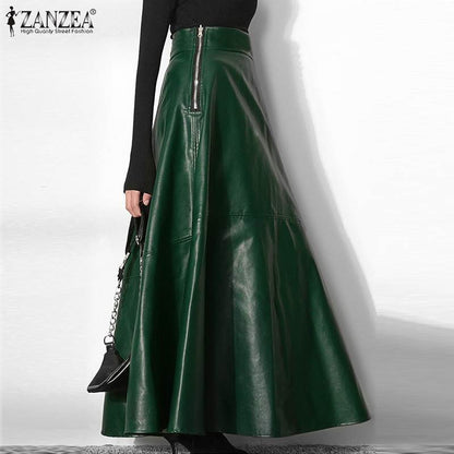 ZANZEA Women's PU Leather Maxi Skirt 2023 Spring Elegant OL Long Saias Fashion Solid Mujer Faldas Casual High Waist Zipper Jupe
