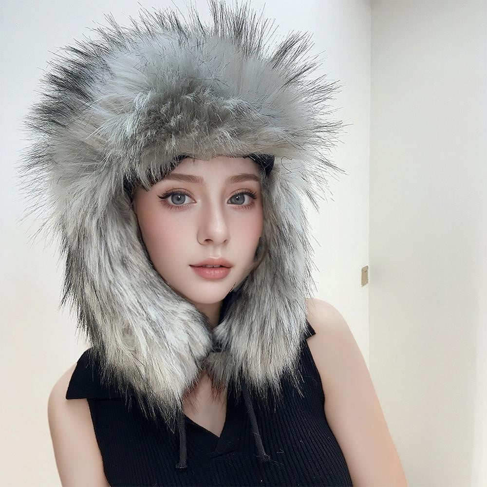 Gorro de inverno russo feminino com proteção de orelha de pele sintética, gorro corta-vento quente para senhoras, moda de luxo, chapéu de esqui de cor sólida com aba larga