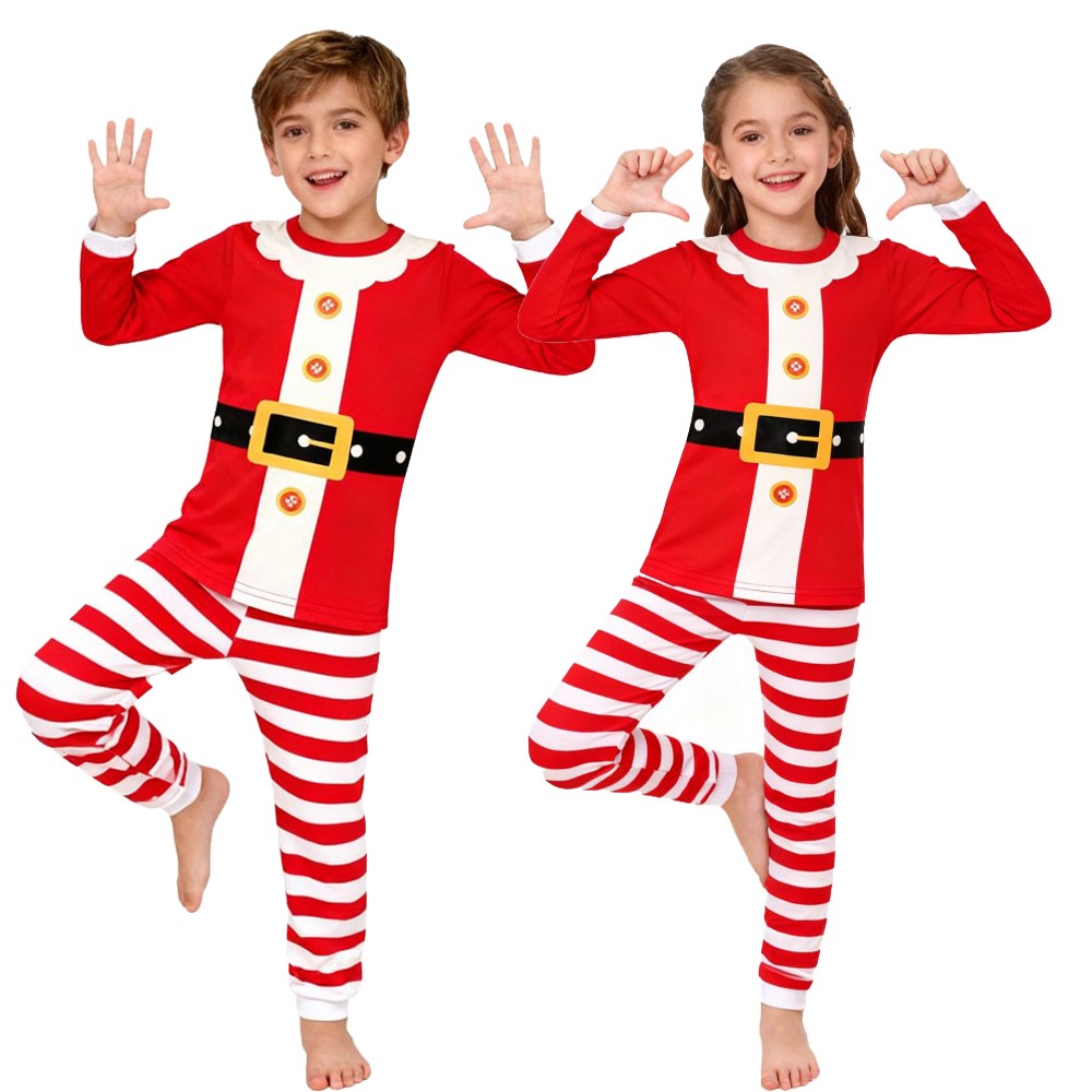 Boys Girls Christmas Pajamas Set Children Elf & Santa Costumes Baby Pijama Kids Long Sleeve Striped Pants Sleepwear For Xmas