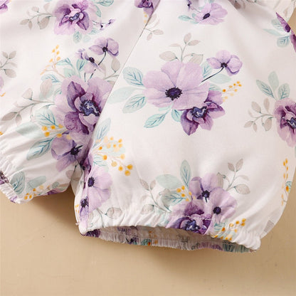 0-18Months Baby Girl Clothes Set Purple Short Sleeve Romper + Flowers Shorts with Headband Toddler Girl Summer 3PCS Outfit