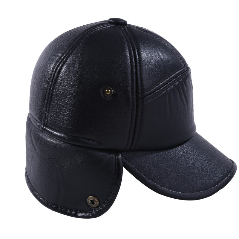 Boné de Inverno Quente Masculino de Couro Preto e Pele, Bonés de Beisebol para Homens e Mulheres, Quepe, Bonés Pai, Protetores de Orelha, Espesso