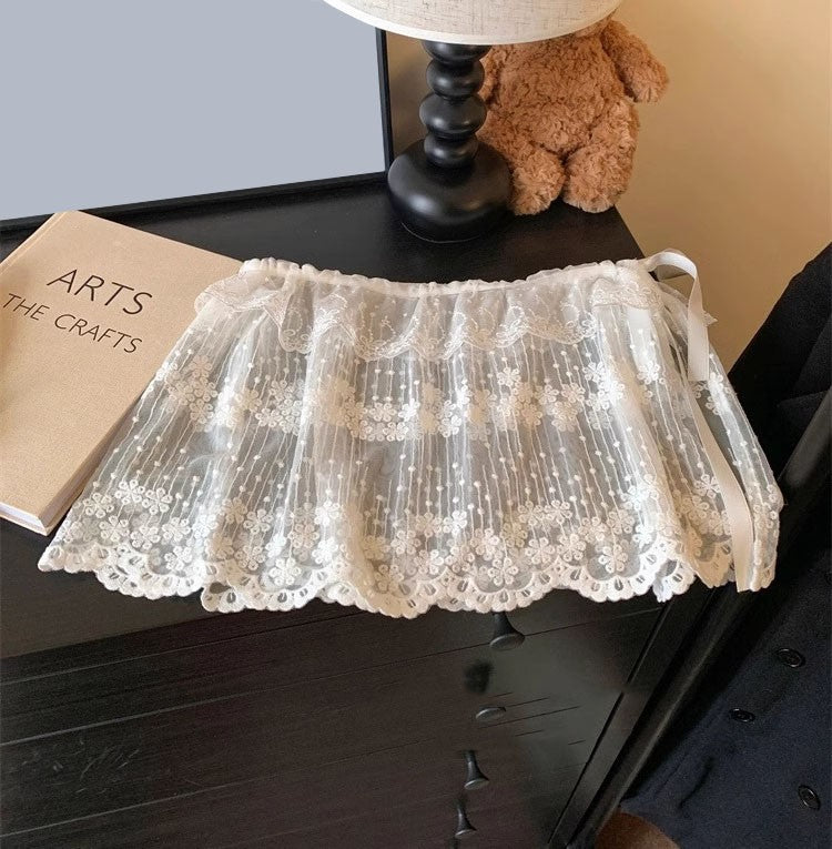 Y2K Trim Lace Up Short Fart Curtain Skirt Spring Layered Skirt INS Women Wrap Skirt Bandage Dress Apron Curtain Expansion Skirt