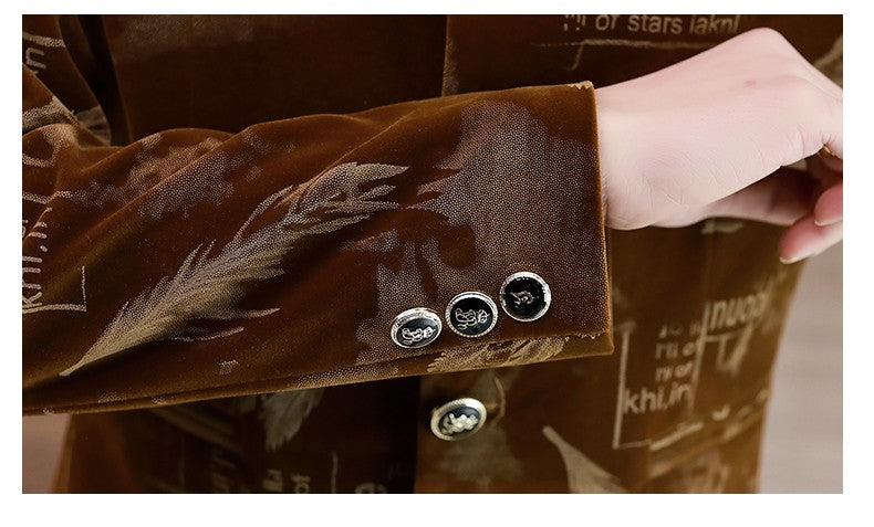 Luxury Retro Velvet Suit Jacket for Men Fashion Slim Fit Stand Collar Blazer Masculino Casual Business Wedding Dress Coat