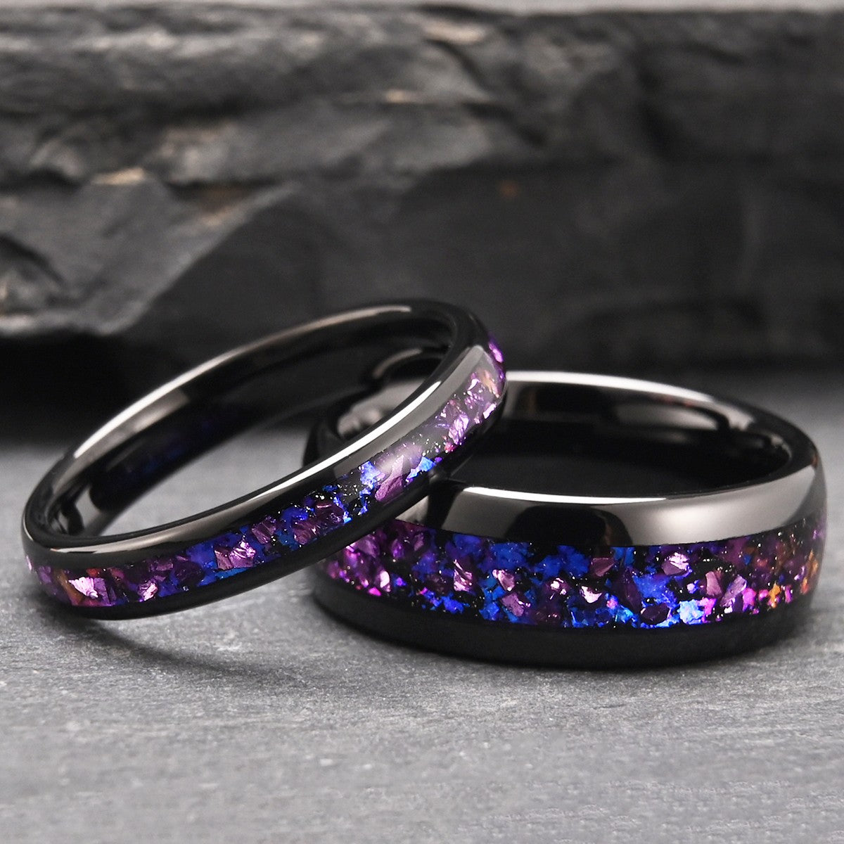 Anel Masculino de Tungstênio com Incrustação de Ametista Preto, Aliança de Casamento, Noivado, Presente de Joia, 8mm de Largura, Durável para Uso Diário Masculino