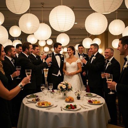 30Pcs/set White Paper Lanterns Chinese Hanging Round Lantern Lamp for Wedding Anniversary Birthday Party Decoration Christmas