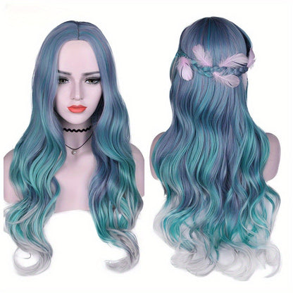 Gradient color synthetic wig cosplay anime wig COS Harajuku style colorful long curly hair headgear lolita