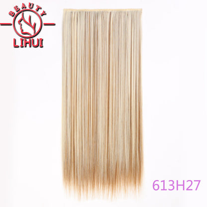 Extensões de cabelo sintéticas com clipe, longas e lisas, com 5 clipes em uma única peça, extensões de cabelo multicoloridas LIHUI