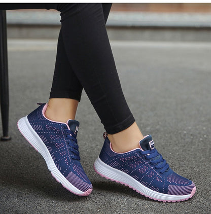 Women's Sneaker 2025 New Fashion Breathable Trainers Comfortable Sneakers Mesh Fabric Lace Up Women's Tennis Shoes For Women