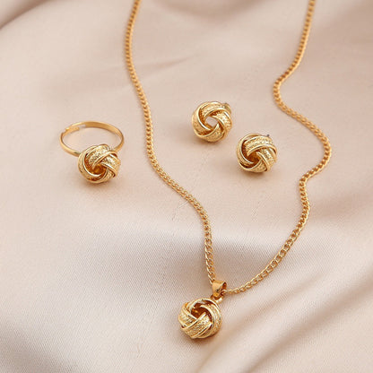 Conjunto 3 Peças Moda Criatividade Geometria Estéreo Nó Pingente Colares Brincos Anéis para Mulheres Conjunto de Joias Charmosas Acessório Presente