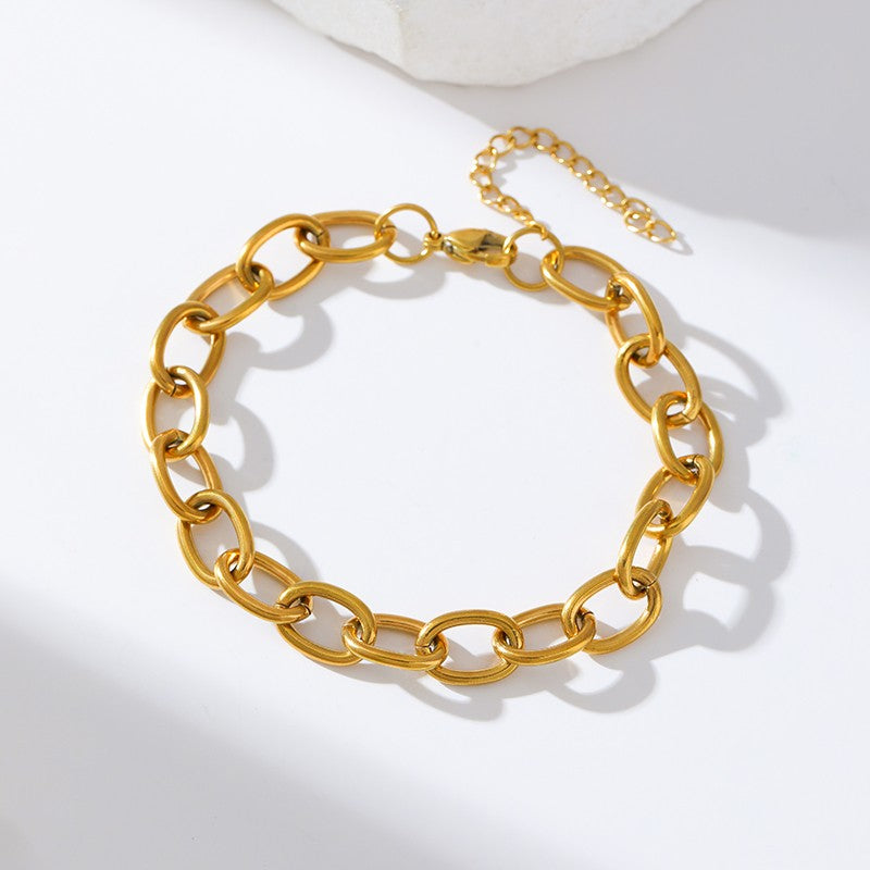 Pulseira de Corrente de Contas de Aço Inoxidável 316L EILIECK para Mulheres, Charme de Metal Banhado a Ouro 18K, Joia Moderna com Design Exclusivo