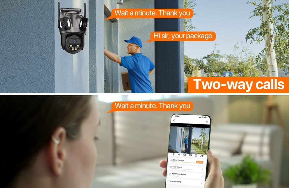Câmera IP WIFI de Três Telas Externa 4K Lente Dupla Câmera PTZ Detecção Humana por IA Câmera de Segurança de Vídeo CCTV IP66 à Prova D'água iCsee