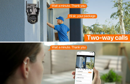 Câmera IP WIFI de Três Telas Externa 4K Lente Dupla Câmera PTZ Detecção Humana por IA Câmera de Segurança de Vídeo CCTV IP66 à Prova D'água iCsee