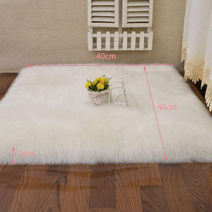 Plush Soft Sheepskin Bedroom Carpet Imitation Wool Pad Long Hair Bedside Mat Sofa Cushion White Rugs Bed Living Room