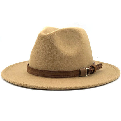 New Women Men Wool Fedora Hat With Leather Ribbon Gentleman Elegant Lady Winter Autumn Wide Brim Jazz Church Panama Sombrero Cap
