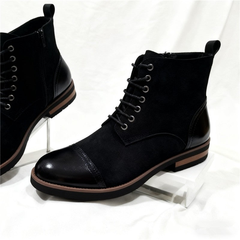 Men's Leather Lace - up Ankle Boots Retro Color - Block Formal Casual Boots Comfortable Non - slip Dress Boots For Daily Wear