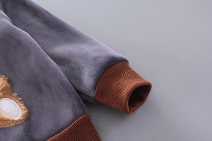 Autumn Winter Baby Boys Clothes Sets Thick Fleece Cartoon Bear Jacket Vest Pants 3Pcs Cotton Sport Suit For Girls Warm Outfits