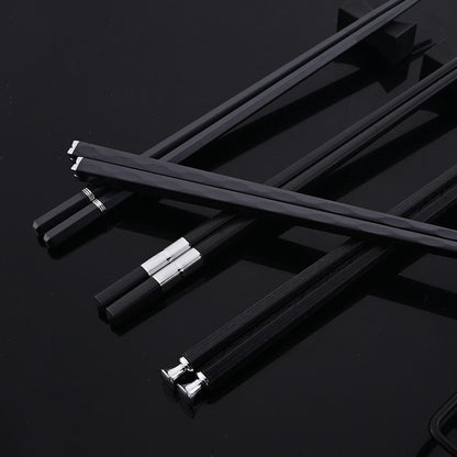 Conjunto de Talheres Portátil para Viagem Preto e Prata com 10 Peças, Hashis Colher de Aço Inoxidável, Conjunto de Utensílios de Mesa Coreano de Luxo