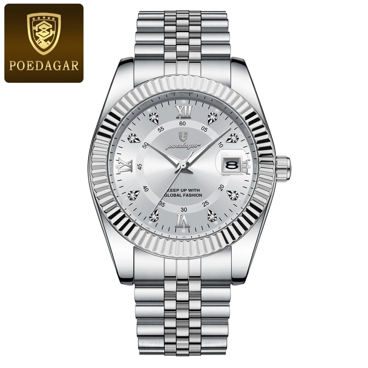 POEDAGAR Luxury Business Men Wristwatch Waterproof Luminous Date Military Man Watch Stainless Steel Fashion Men's Quartz Watches