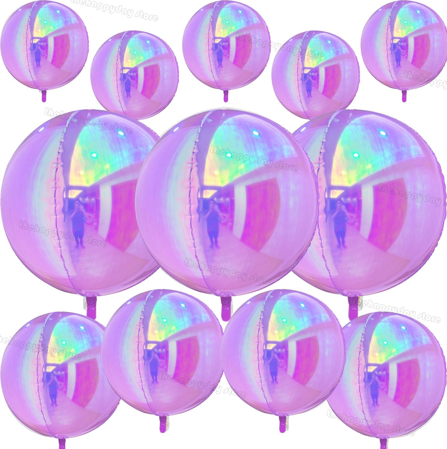 12Pcs Iridescent 4D Round Foil Balloons 22/12/10IN Holographic 4D Foil Balloons Helium Air Globos Mermaid Birthday Wedding Decor