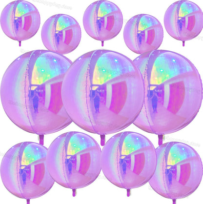 12Pcs Iridescent 4D Round Foil Balloons 22/12/10IN Holographic 4D Foil Balloons Helium Air Globos Mermaid Birthday Wedding Decor