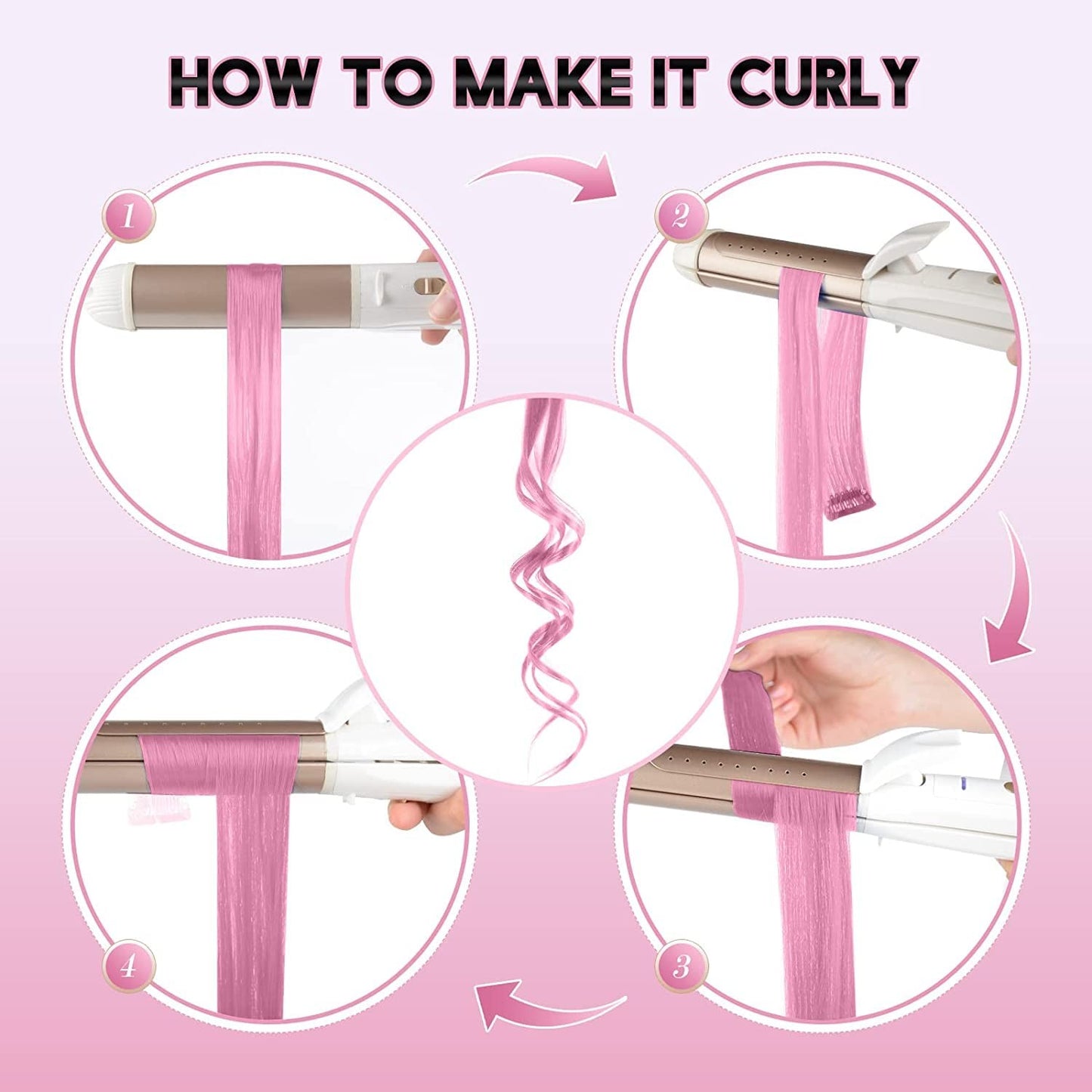 22 Inch Hair Extensions Clip ins, 6/12 Pcs Pink Hair Extensions Colored Hair Extensions  Party Highlights Long synthetic Hair