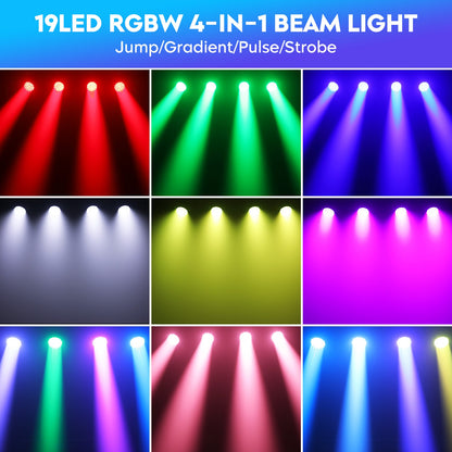 4PCS 19x15W Moving Head Light Beam RGBW Stage Effect Lighting Projector Zoom Wash Lights for Party Concert Theater Live Show Bar
