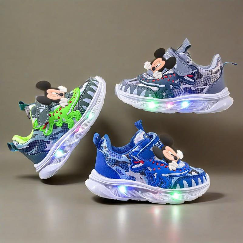 2025 New Disney Boys Led Lighted Shoes Fashion Mickey Children's Casual Sneakers Kids Luminous Shoes Sport Shoes Lighted Shoes