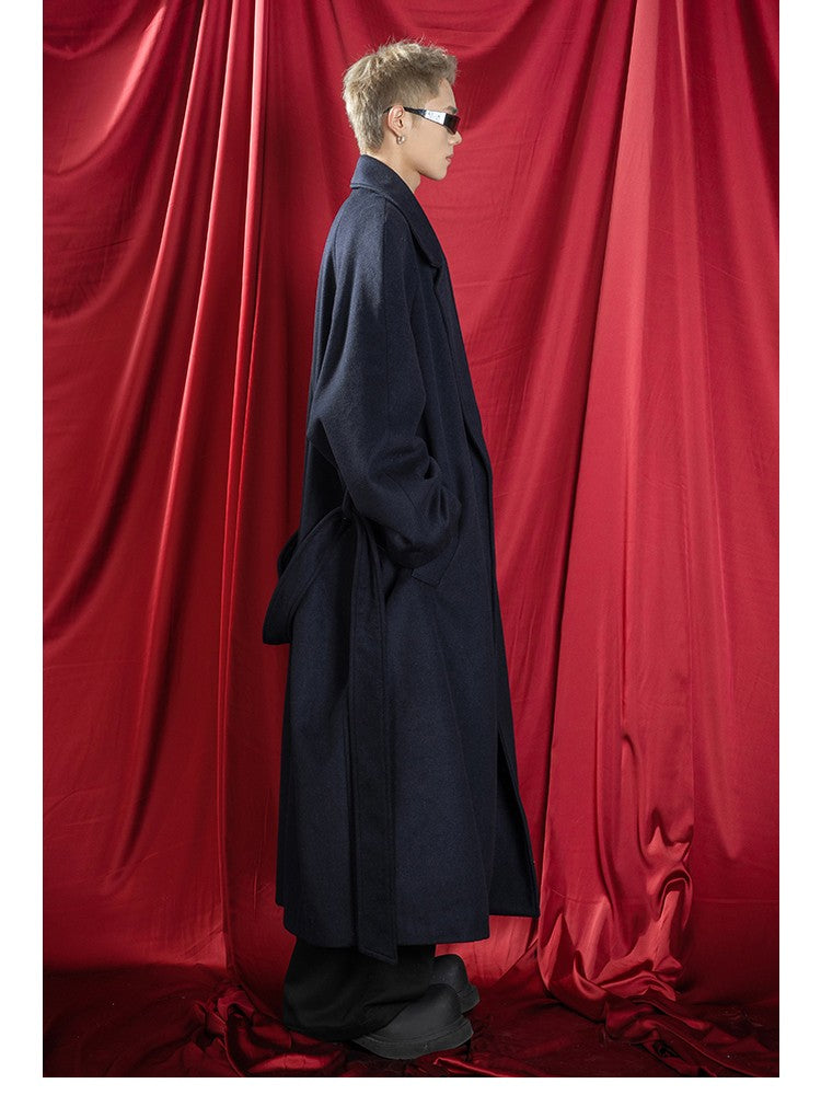 Mauroicardi Autumn Winter Oversized Extra Long Warm Navy Blue Wool Blends Coat Men Loose Luxury Designer Woolen Overcoat 2024