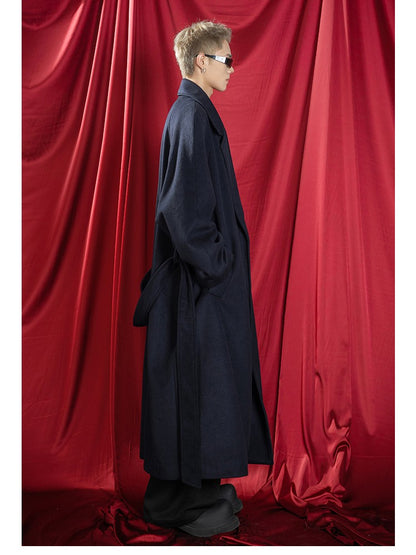 Mauroicardi Autumn Winter Oversized Extra Long Warm Navy Blue Wool Blends Coat Men Loose Luxury Designer Woolen Overcoat 2024