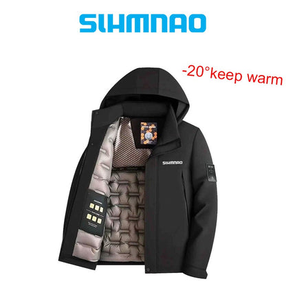 Conjunto de Terno de Pesca Masculino de Inverno 2025, Novo, Quente, Jaqueta Grossa Corta-Vento para Atividades ao Ar Livre, Calças de Algodão Quentes Resistentes ao Frio e à Neve
