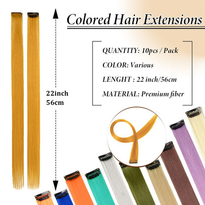 Mechas Coloridas Cabelo Sintético 10 Peças Extensões de Cabelo Liso 55 cm Com Presilha Aplique para Mulheres Festa Cosplay Presentes