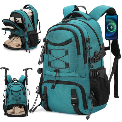 Mochila de Escalada USB com Compartimento para Sapatos, para Viagem, Laptop, Leve, para Acampamento, Caminhada, Esporte, Coleção, Escola