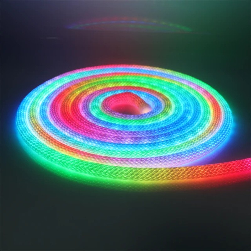 360 Degree Round Reticulate Neon LED Strip with Remote Control,RGBIC Nylon Flexible Dream Colorful Rope Light For Bedroom Living