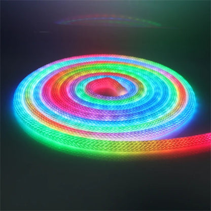 360 Degree Round Reticulate Neon LED Strip with Remote Control,RGBIC Nylon Flexible Dream Colorful Rope Light For Bedroom Living