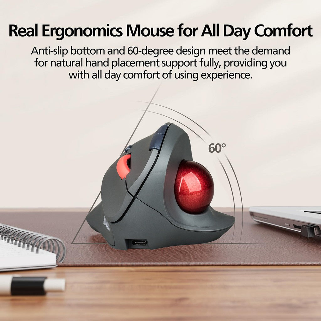 JOMAA Bluetooth + 2.4G Wireless Trackball Mouse, Silent Ergonomic Roller Ball Mice, Vertical Thumb Mouse, 2 Device Connection