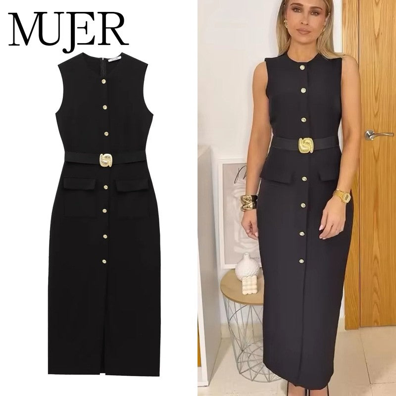 MUJER 2025 Womens Dresses Black Office Long Dresses for Women Spring Sleeveless