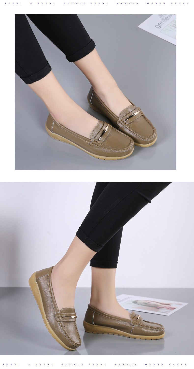 2025 New Genuine Leather Shoes Woman Slip On Women Flats Moccasins Women's Loafers Spring Autumn Mother Shoe Big Size 35-44