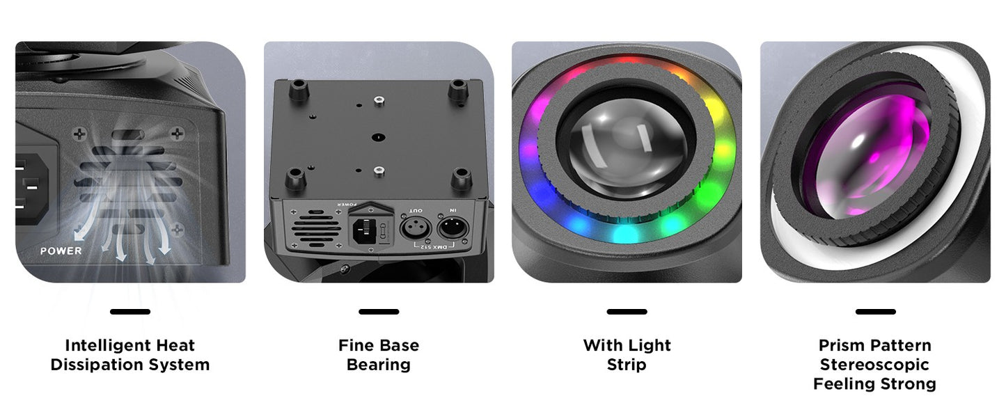 Datewink 120W LED Beam Moving Head Light 8 Patterns RGB Stage Lighting Effect DMX512 For DJ Disco Show Concert Party KTV Karaoke