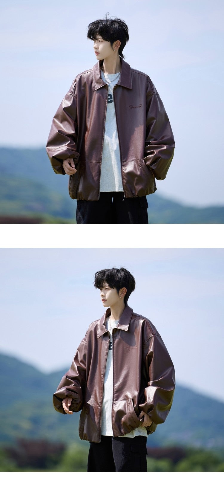 Trend Men's Faux Leather Jacket Autumn Winter Fashionable Solid Color Standing collar PU Leather Biker Jacket Handsome Men Coat