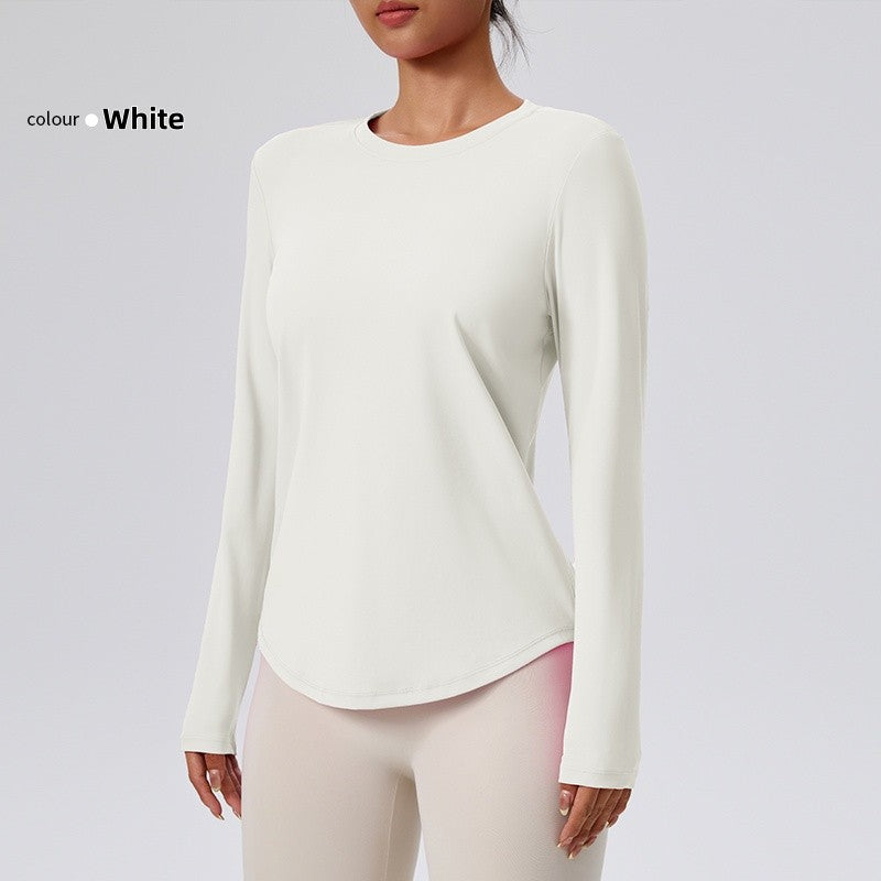 Naked Spring and Autumn Round Neck Fitness Yoga Clothing, Slimming and Slimming Base, Sports Top, Pilates Long Sleeve, Female