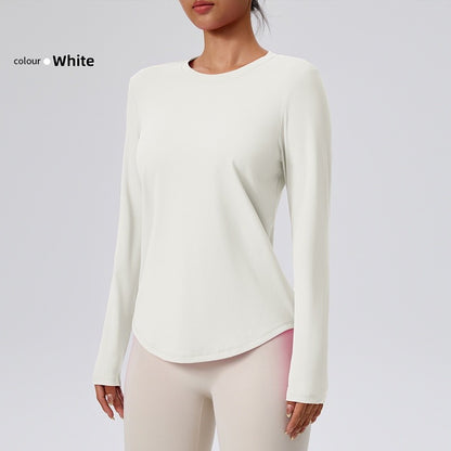 Naked Spring and Autumn Round Neck Fitness Yoga Clothing, Slimming and Slimming Base, Sports Top, Pilates Long Sleeve, Female