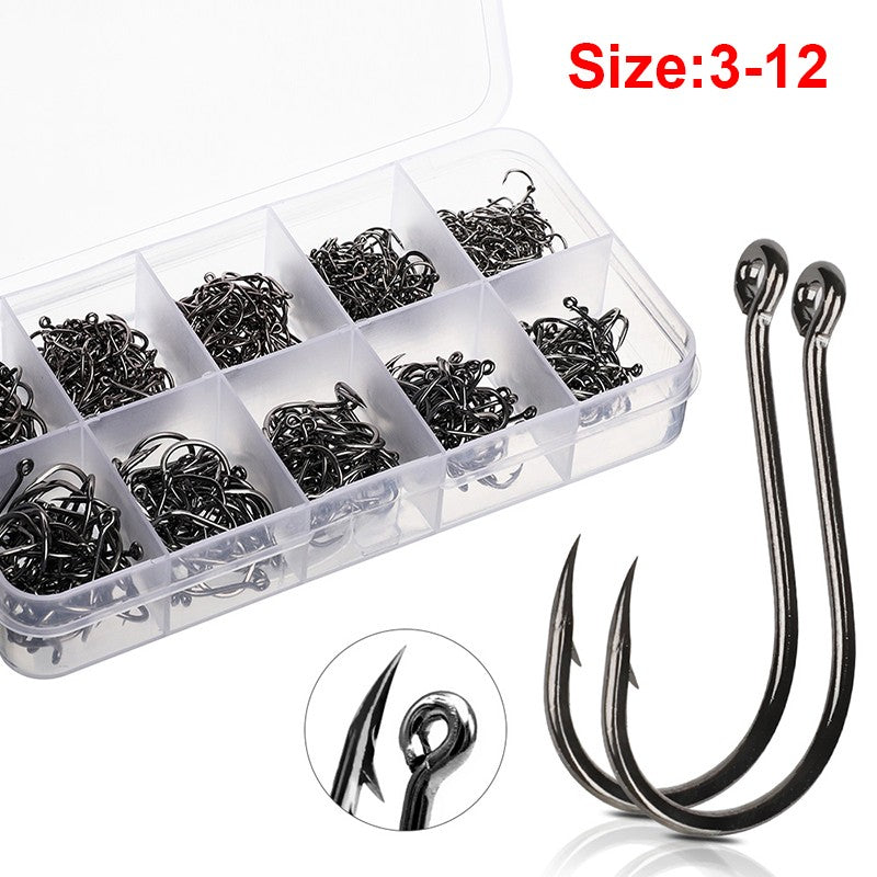 600/100Pcs Fishing Hooks Set Mixed Size High Carbon Steel Carp Rope Carp Fishhook Fishing Accessories Offset Circle Hook