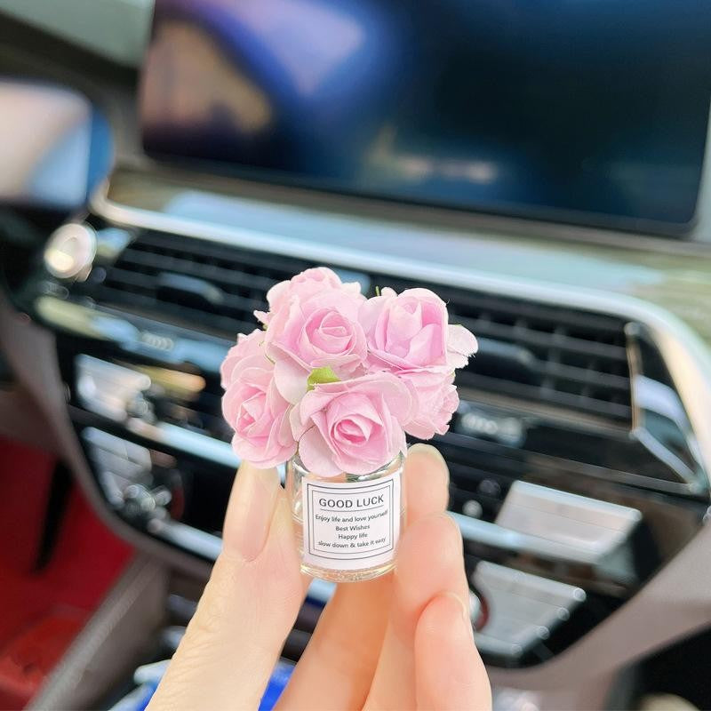 1 peça de enfeite de carro, enfeite fofo de simulação de rosa em vaso, acessórios para carros femininos, gadgets de decoração para o painel do carro