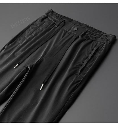 TFETTERS Brand Summer Men Pants New Elastic Waist Casual Solid Color Pants Ice Silk Thin Straight Breathable Loose Sweatpant Men