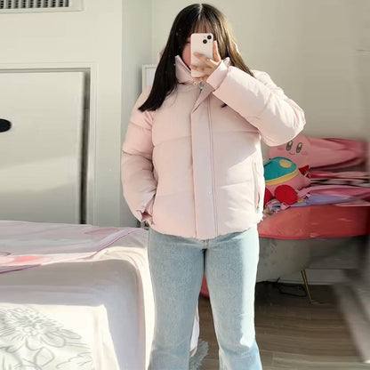 Pink Women's Jacket With Hat Zipper Pockets Inner Faux Fur Solid Female Jackets 2025 Autumn Winter Fashion Chic Lady Outwears