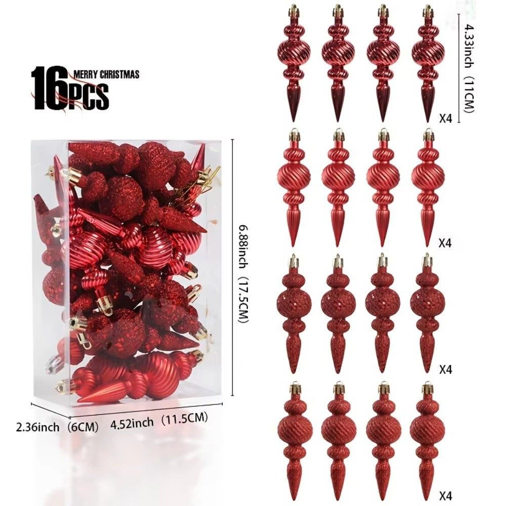 16Pcs 16Pcs/Box Christmas Hanging Balls Special Shaped Gold Powder Xmas Tree Party Decorations with Hanging Rope