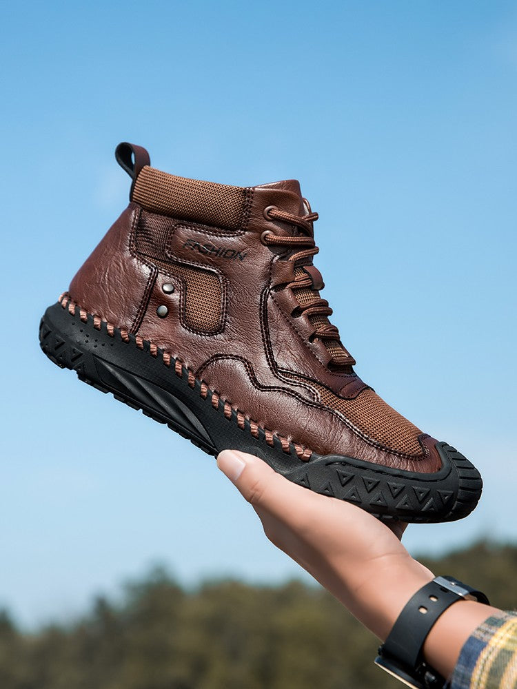 New Autumn Handmade Leather Men Boots Outdoor Design Sneakers Man Breathable Casual Leather Shoes Men Ankle Boots Fall Plus Size