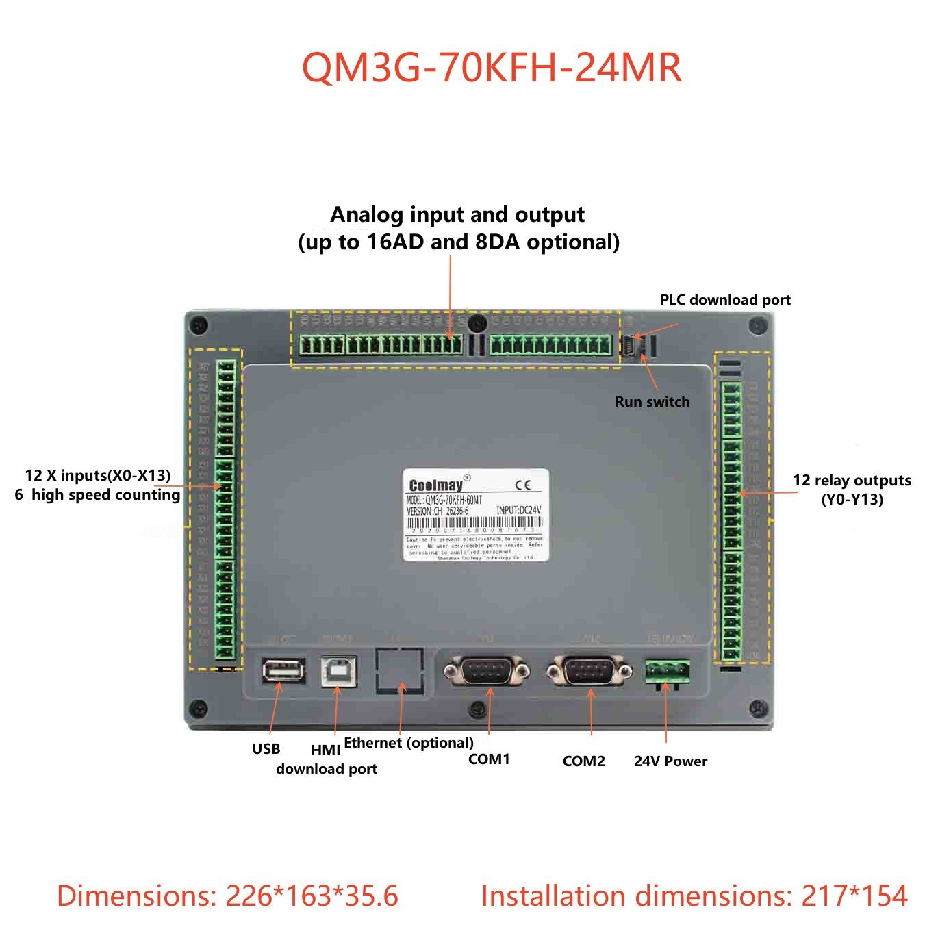 IHM CLP Integrado Tudo-em-Um Coolmay Série QM3G Suporta Personalização Analógica e Ethernet Modelos Disponíveis de 4.3''/5''/7''/10''