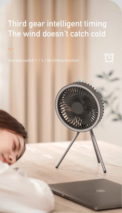 10000mAh Camping Fan Rechargeable Desktop Portable Circulator Wireless Ceiling Electric Fan with Power Bank LED Lighting